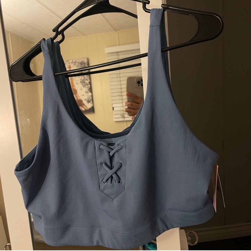 Blue Lace-Up Women's  Top -XXL